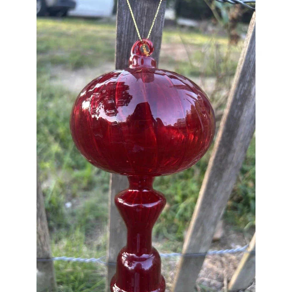 Red Twisted Spire Holiday Christmas Tree Glass Ornament 12